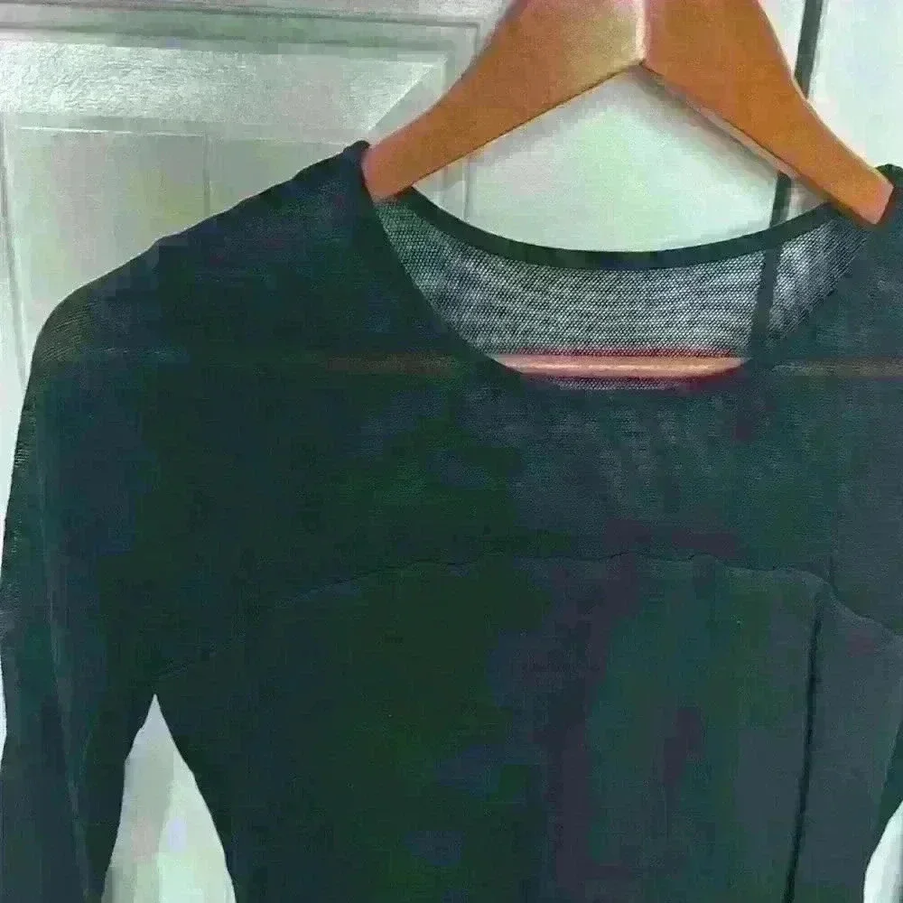 Three Dots Black Mesh Long Sleeve Shirt - Picture 2 of 2